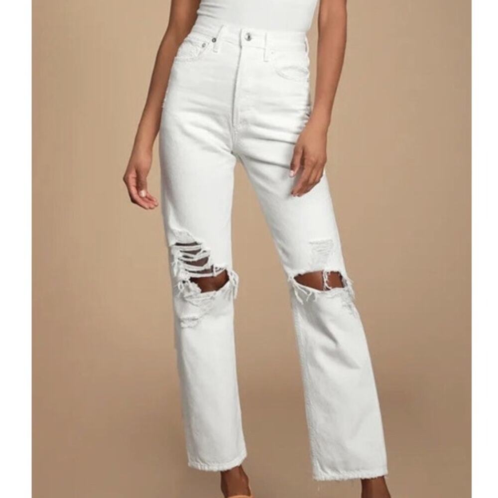 AGOLDE 90s White High Rise Straight Leg Distressed Jeans Denim Womens 31